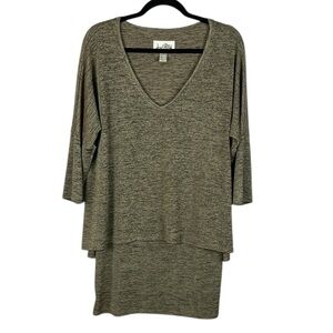 Joseph Ribkoff Classic 3/4 Sleeve V Neck Layered Tunic Top Dress Size 12 Taupe